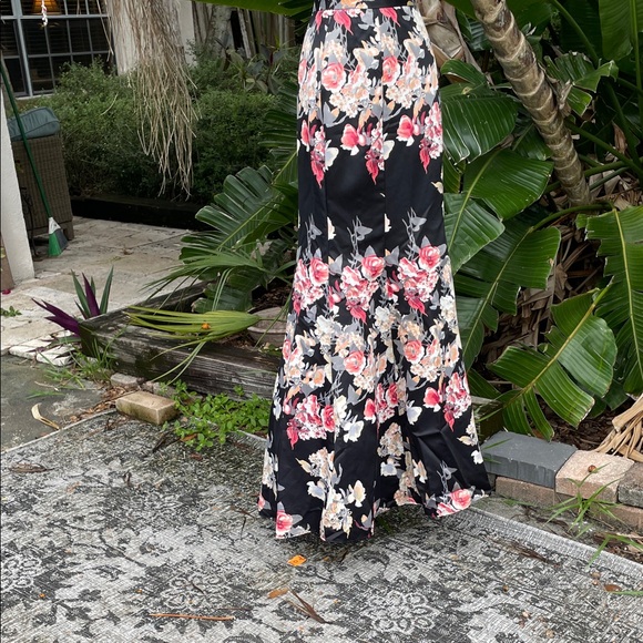 Blondie Nites Dresses & Skirts - Dark Floral satin trumpet maxi skirt